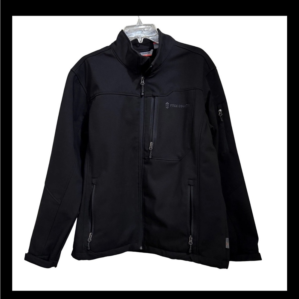 Free Country Soft Shell Jacket Medium Black Neoprene Windproof Water Resistant